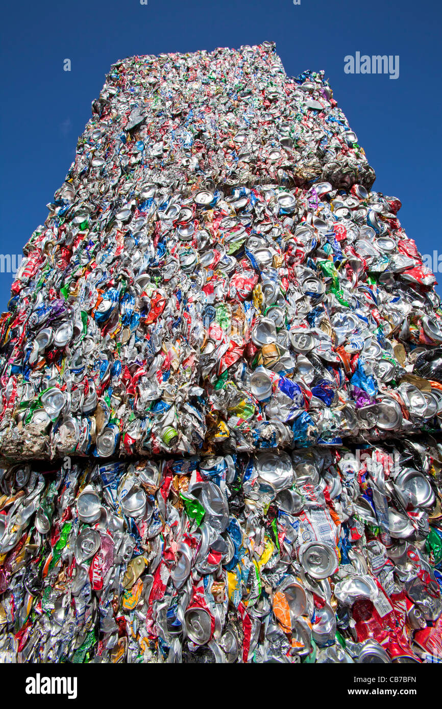 Stacks of Aluminum cans. Recycling Center, Los Angeles, California, USA