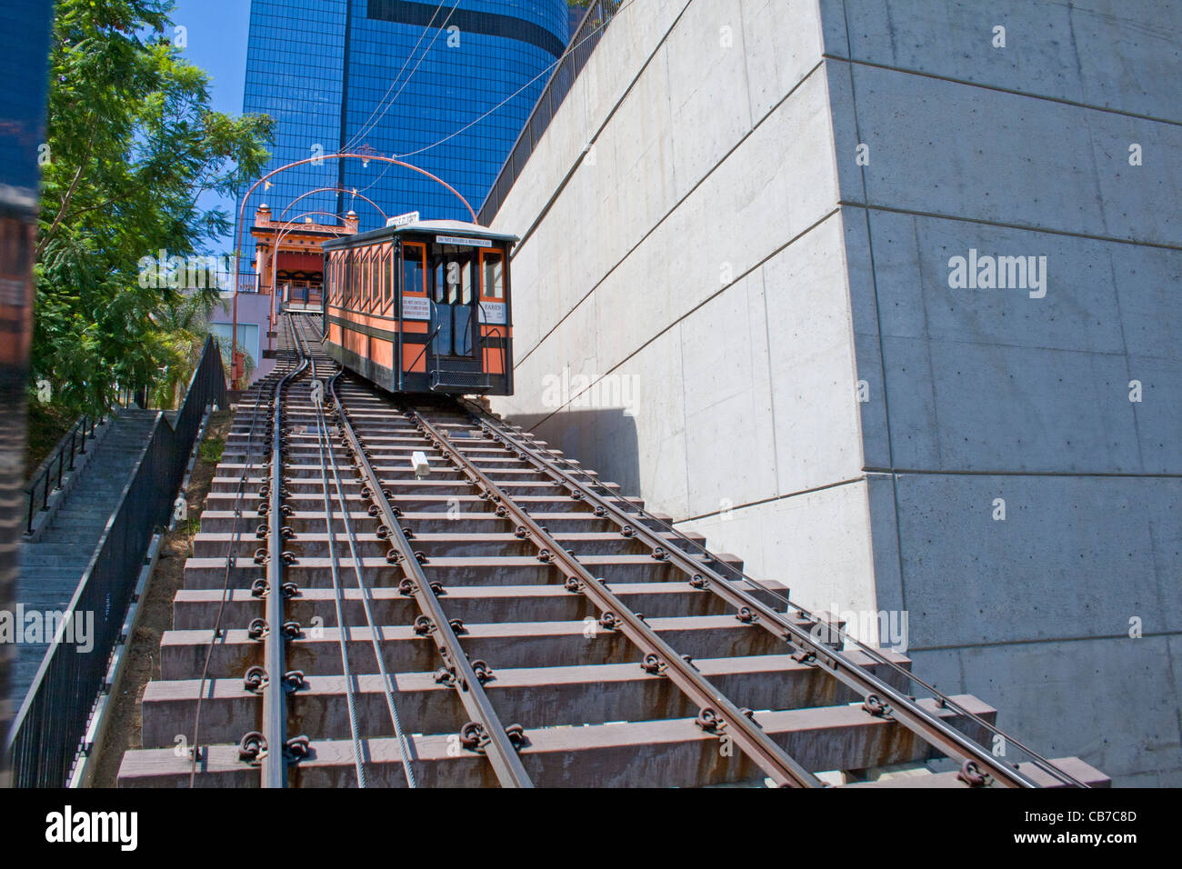 Angels Flight Funicular Railway runs between Hill Street and California Plaza, Bunker Hill, downtown Los Angeles, California Stock Photo