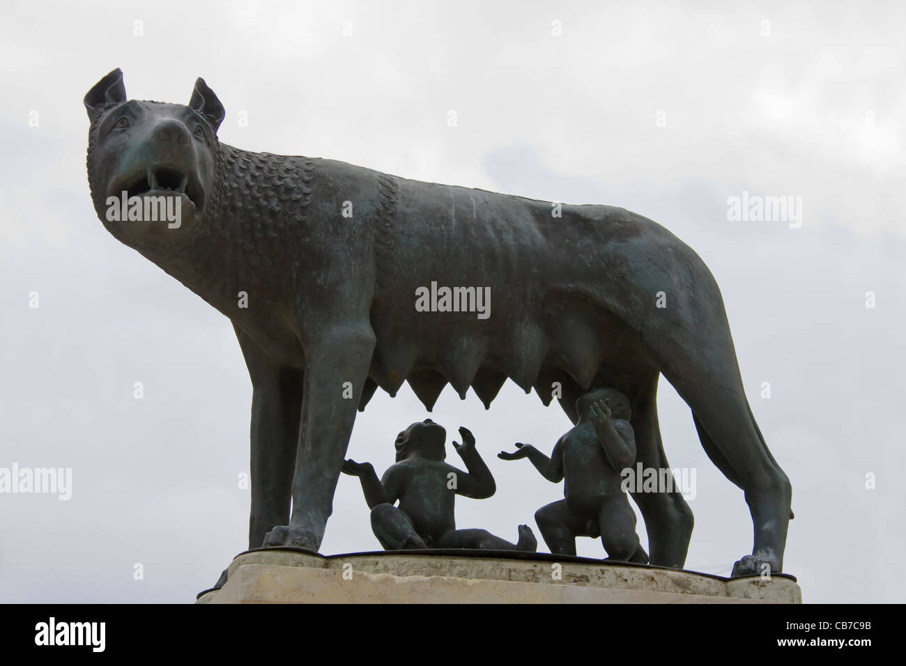Romana Square, sculpture of she-wolf suckling Remus and Romulus, Bucharest, Romania Stock Photo