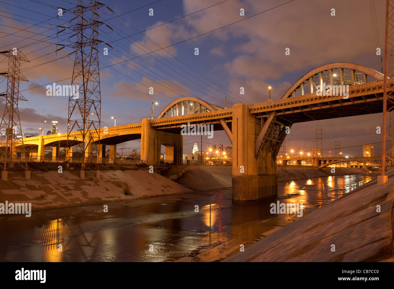 6th Street Bridge over the Los Angeles River, Downtown Los Angeles, California, USA Stock Photo