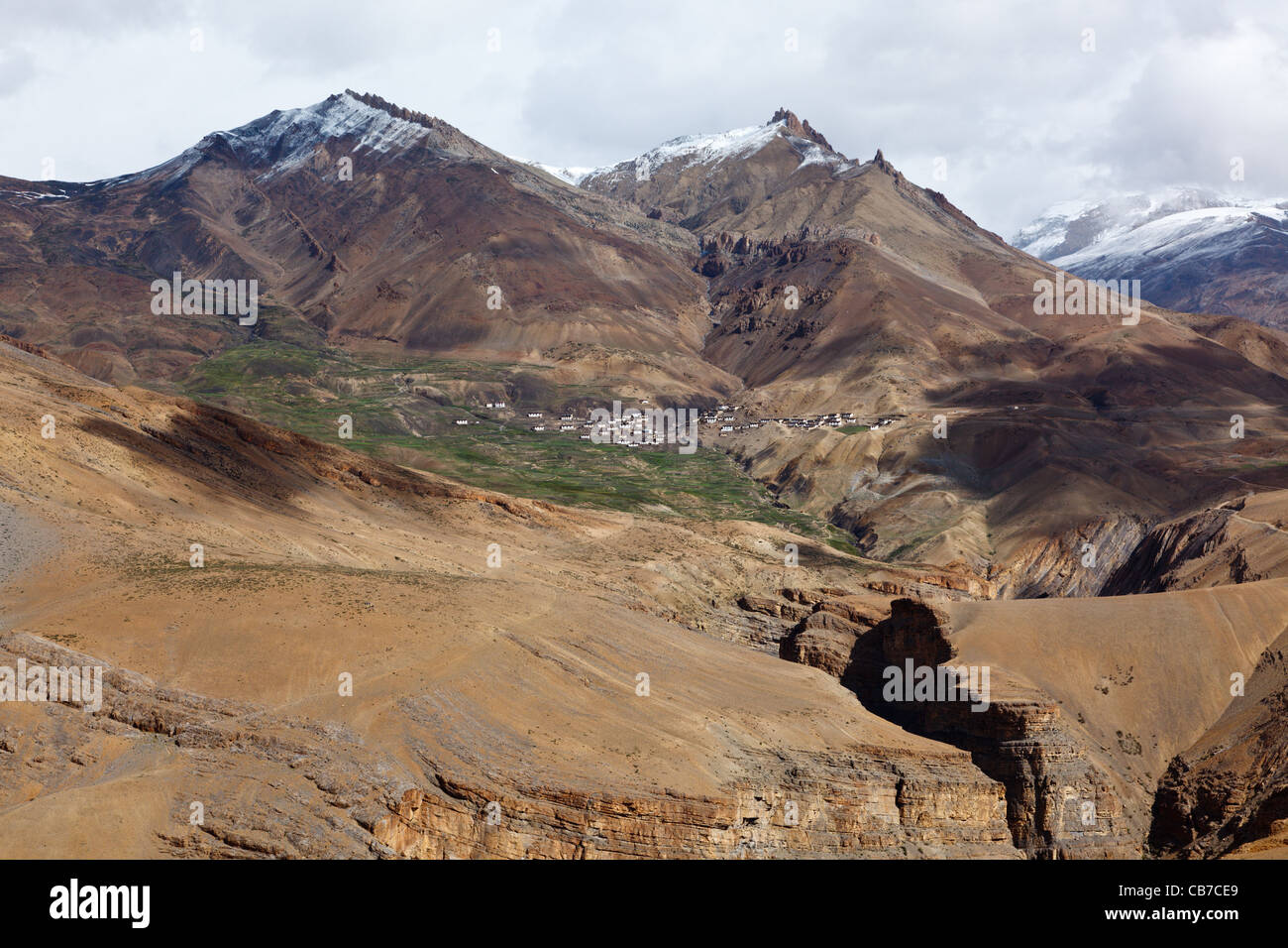 Village in Himalayas. Spiti Valley, Himachal Pradesh, India Stock Photo