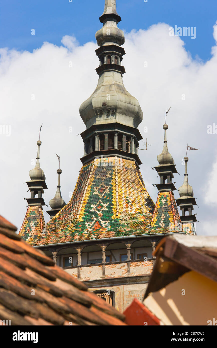 Clock Tower in Sighisoara, UNESCO World Heritage site, Romania Stock