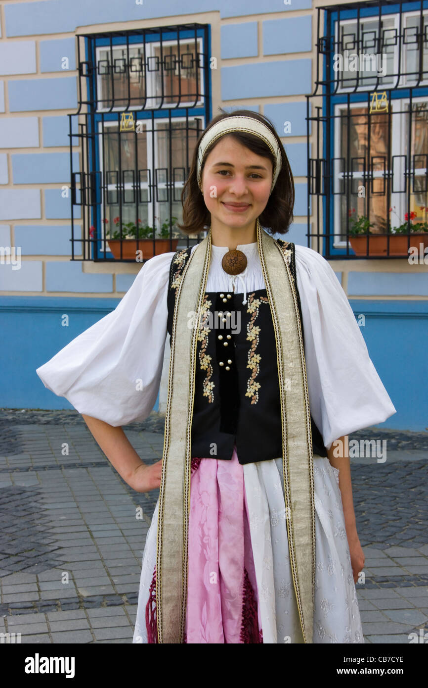 Girl in traditional costume, Sibiu, Romania Stock Photo - Alamy
