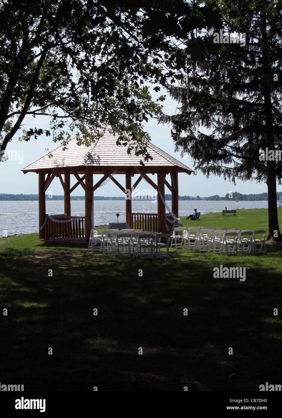 Wedding chapel by river side in Canada Stock Photo