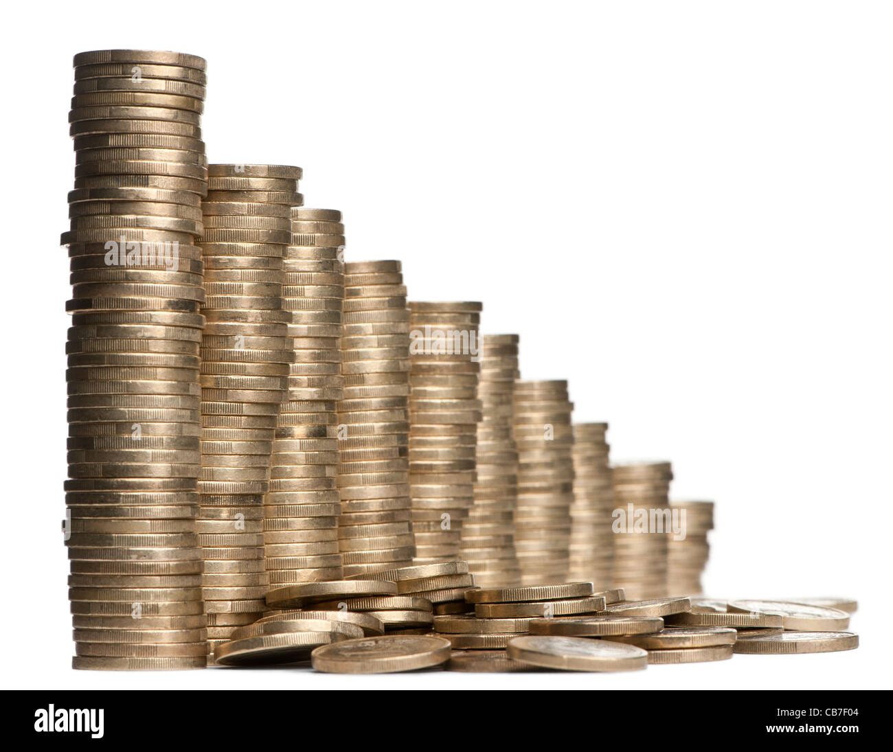 Stacks of 1 Euro Coins in front of white background Stock Photo - Alamy