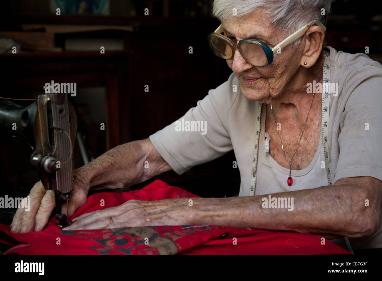 Seamstress, dressmaker in Havana (La Habana), Cuba Stock Photo