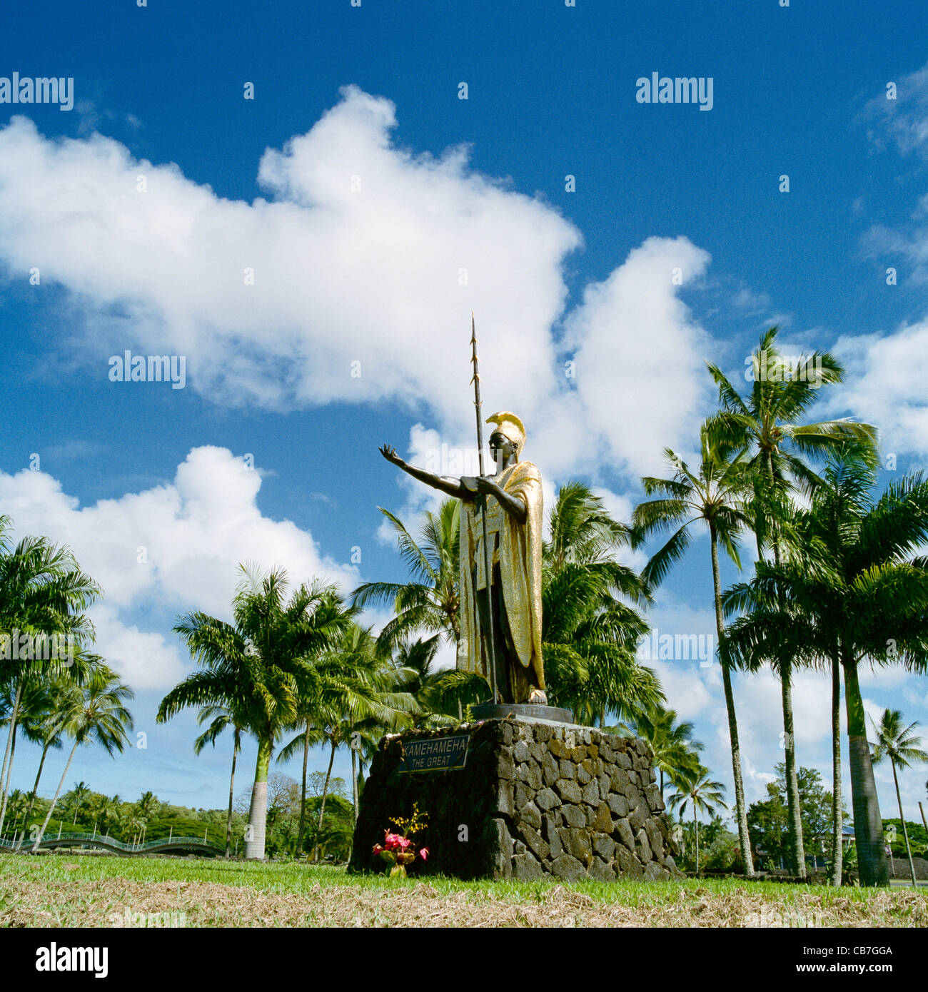Gilt statue of King Kamehameha the Great Wailoa River Park Hilo Big