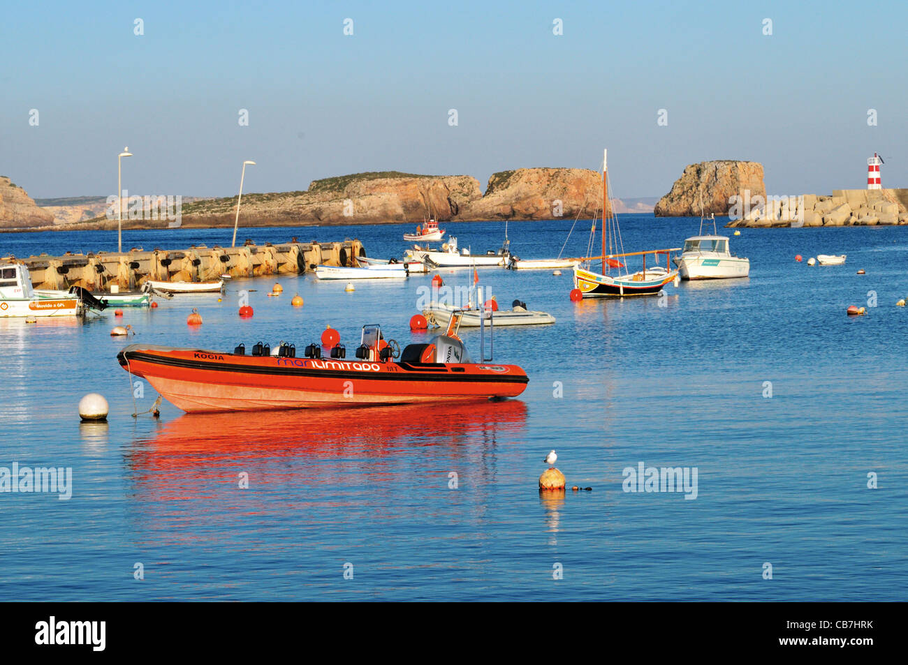 Portugal, Algarve Fisher boats anchoring in the harbor Porto da