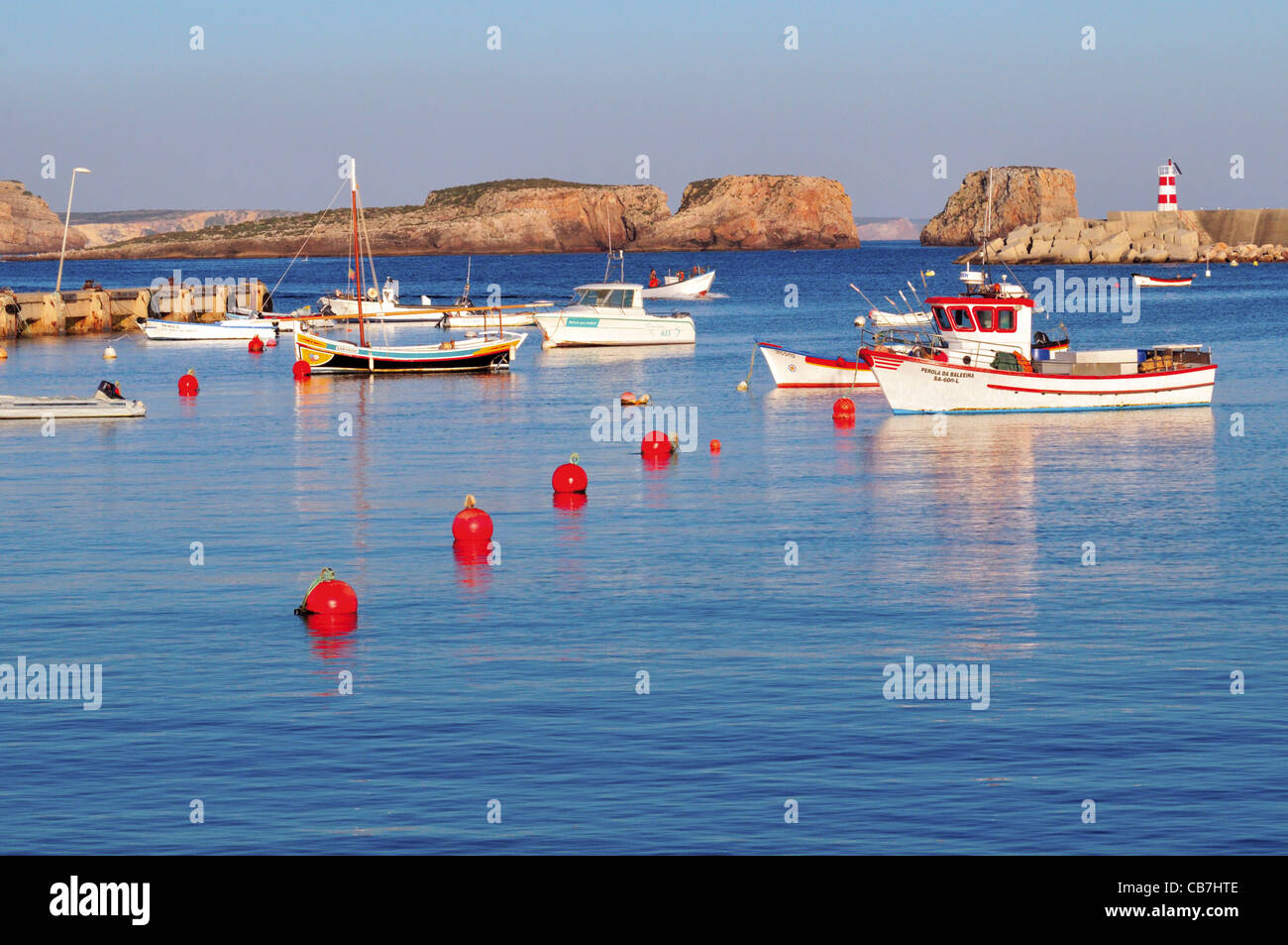 Portugal, Algarve Fisher boats anchoring in the harbor Porto da