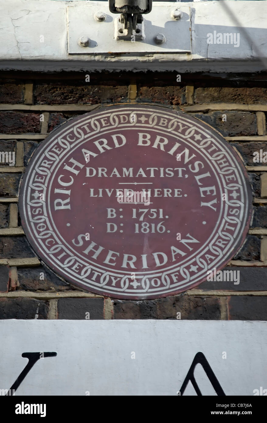 plaque marking a home of dramatist richard brinsley sheridan, savile row, london, england Stock Photo