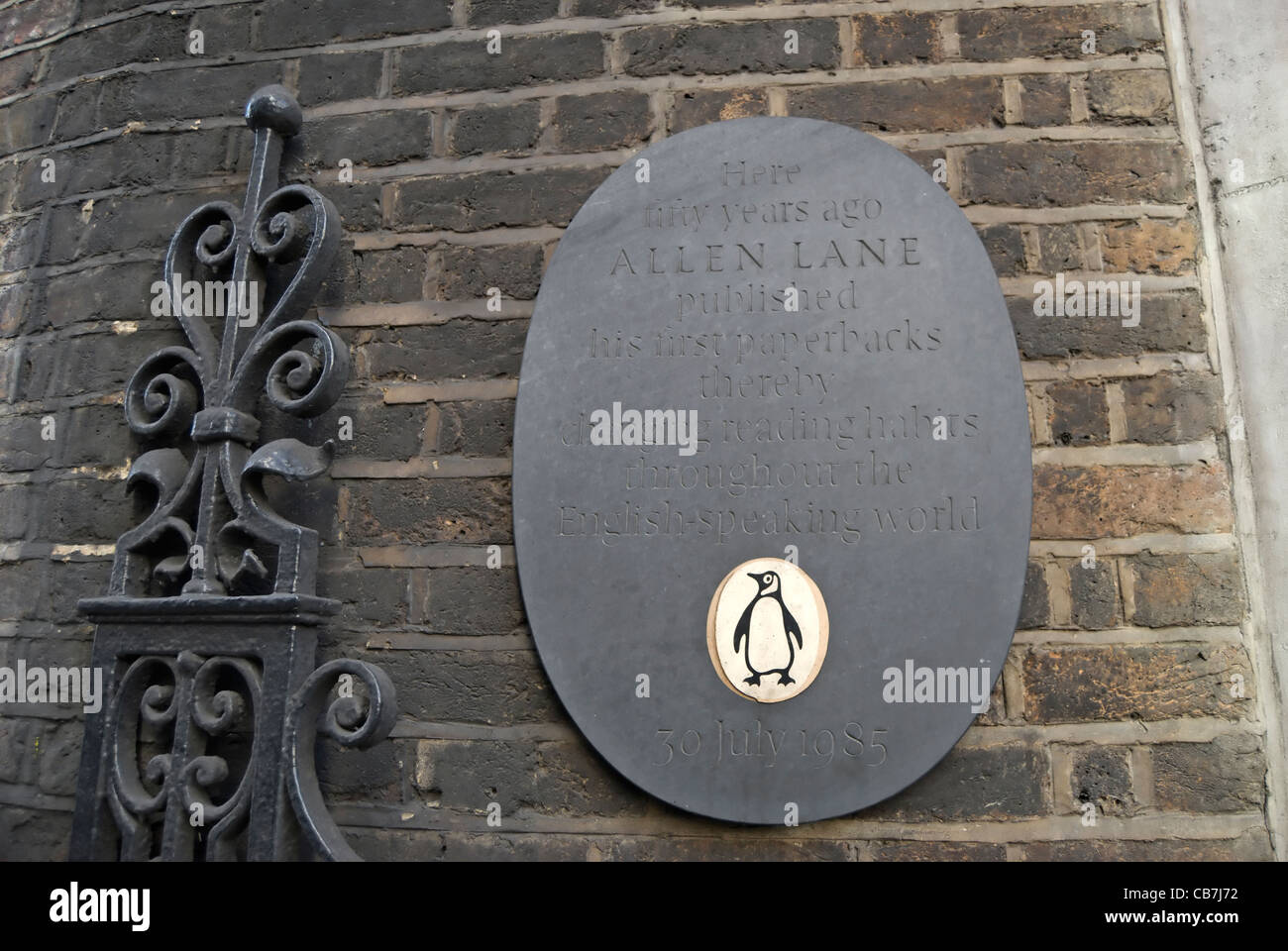 plaque commemorating 50 years since publisher allen lane founded penguin books on this site, vigo street, london, england Stock Photo