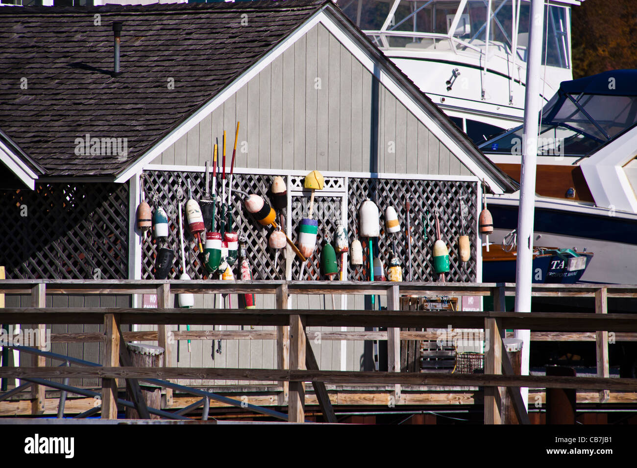 Lobster and Fishing Buoys at South Freeport Town Wharf and harbor area, South Freeport, Maine
