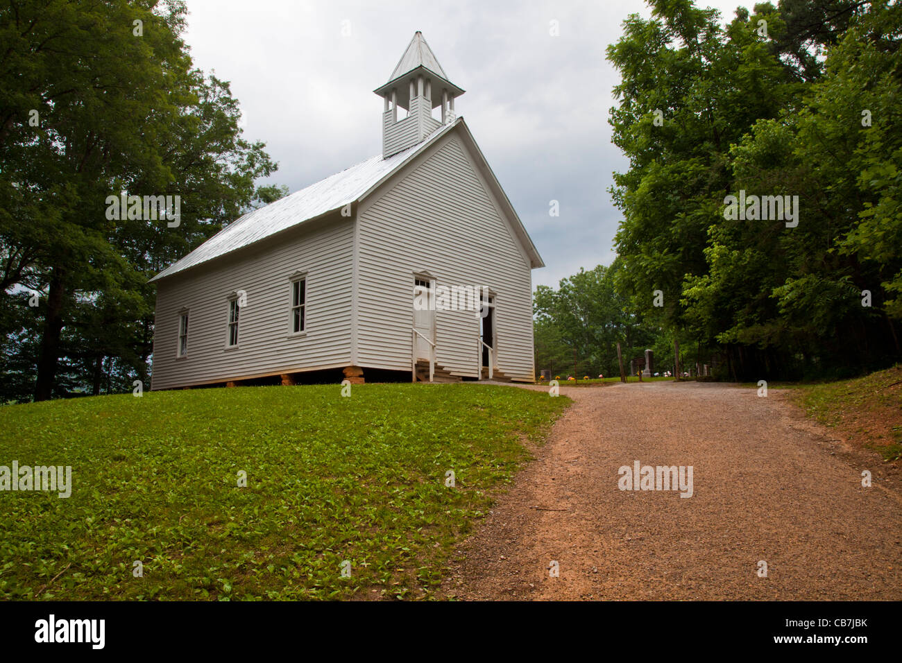 Methodist Church museum and historic site on a rainy day in Cades Cove