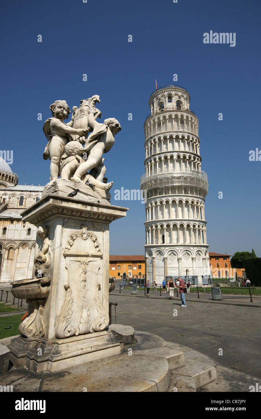 The Leaning Tower of Pisa in Piazza dei Miracoli, in Pisa Italy Stock Photo