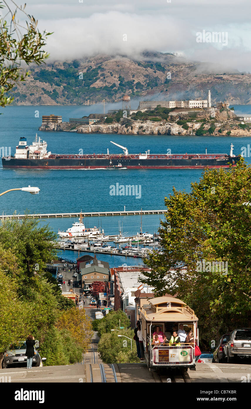 Cable Cars Municipal Railway  San Francisco California United States of America ( Alcatraz Island ) Stock Photo