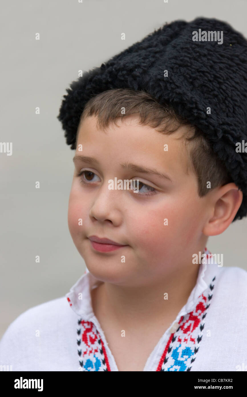 Boy in traditional costume, Sofia, Bulgaria Stock Photo