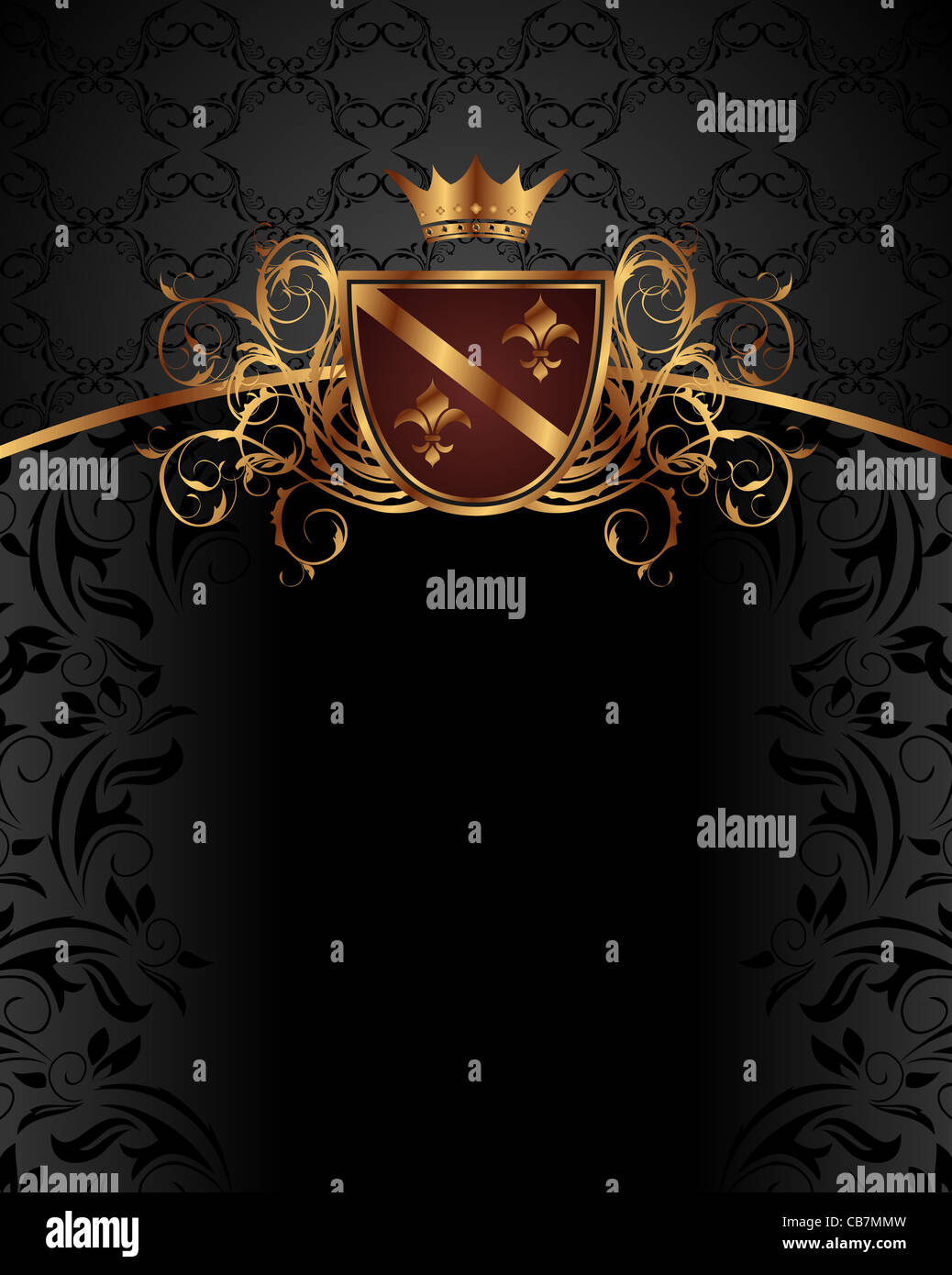 Illustration ornate floral shield with crown - vector Stock Photo - Alamy