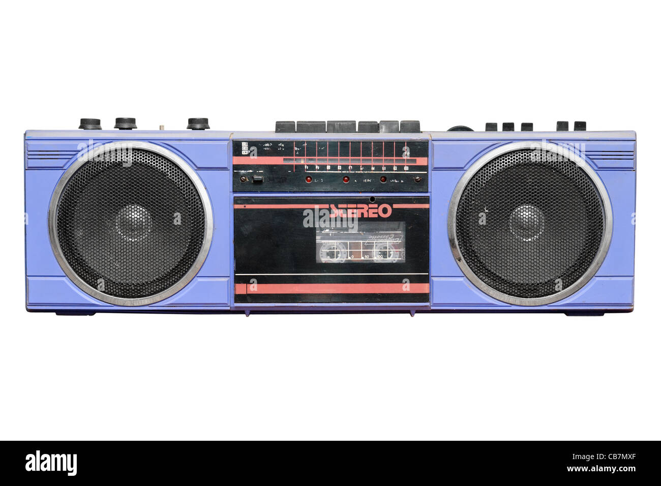 Old vintage stereo cassette/radio recorder. Isolated on white background with clipping path. Stock Photo