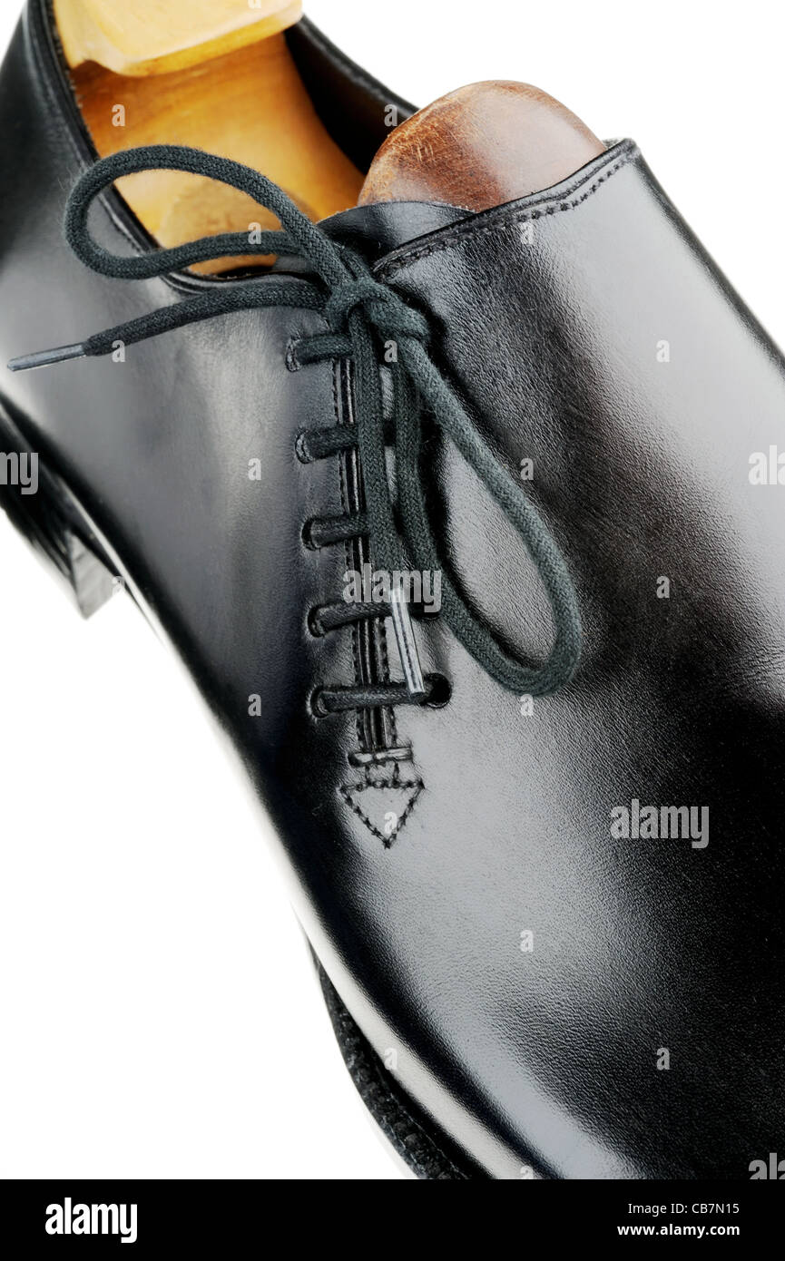 detail of black leather shoe Stock Photo - Alamy
