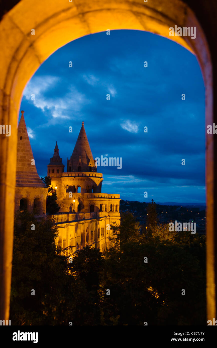 Night view of Fisherman's Bastion, Castle Hill, Budapest, Hungary Stock Photo