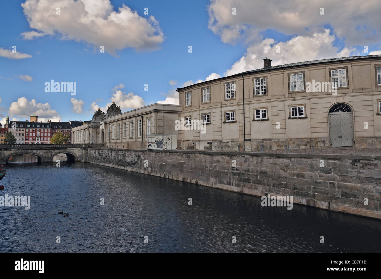 Copenhagen: Frederiksholms kanal. View of the embankment Nybrogade and Slotsholmen Stock Photo
