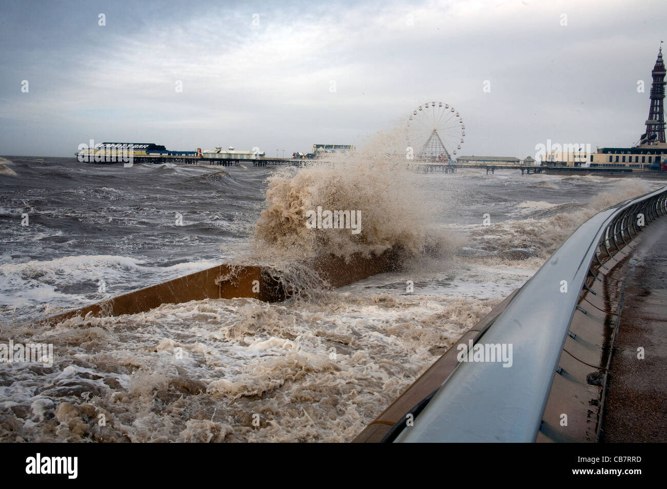 Stormy Seas and receding waves during the High tide at Blackpool,  Lancashire, UK Stock Photo - Alamy
