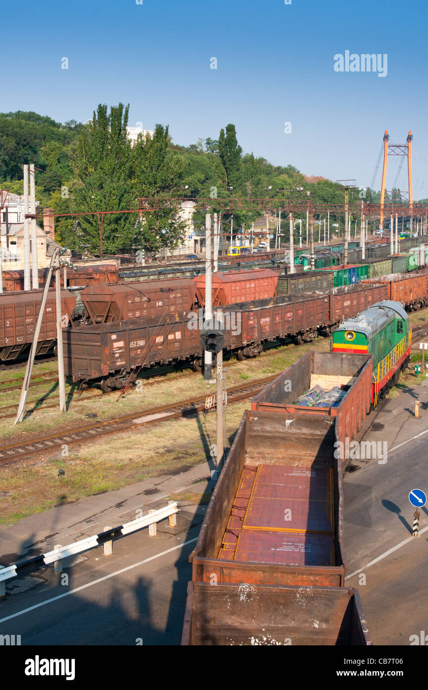 Freight trains in the city of Odessa, Ukraine. Stock Photo