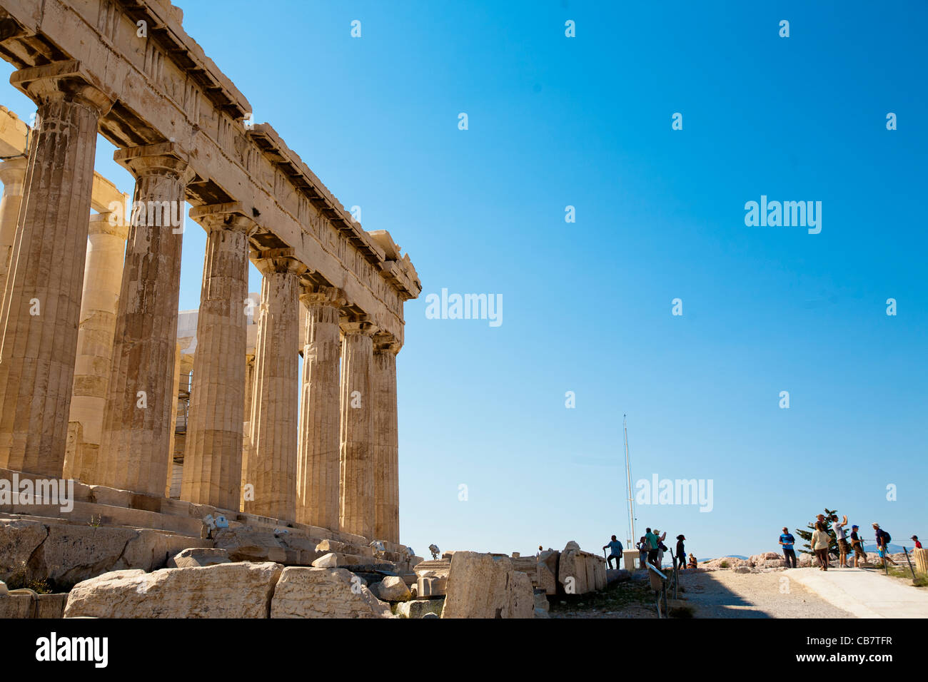 Travel and architecture shots from Greece - Parthenon scale comparison with tourists Stock Photo