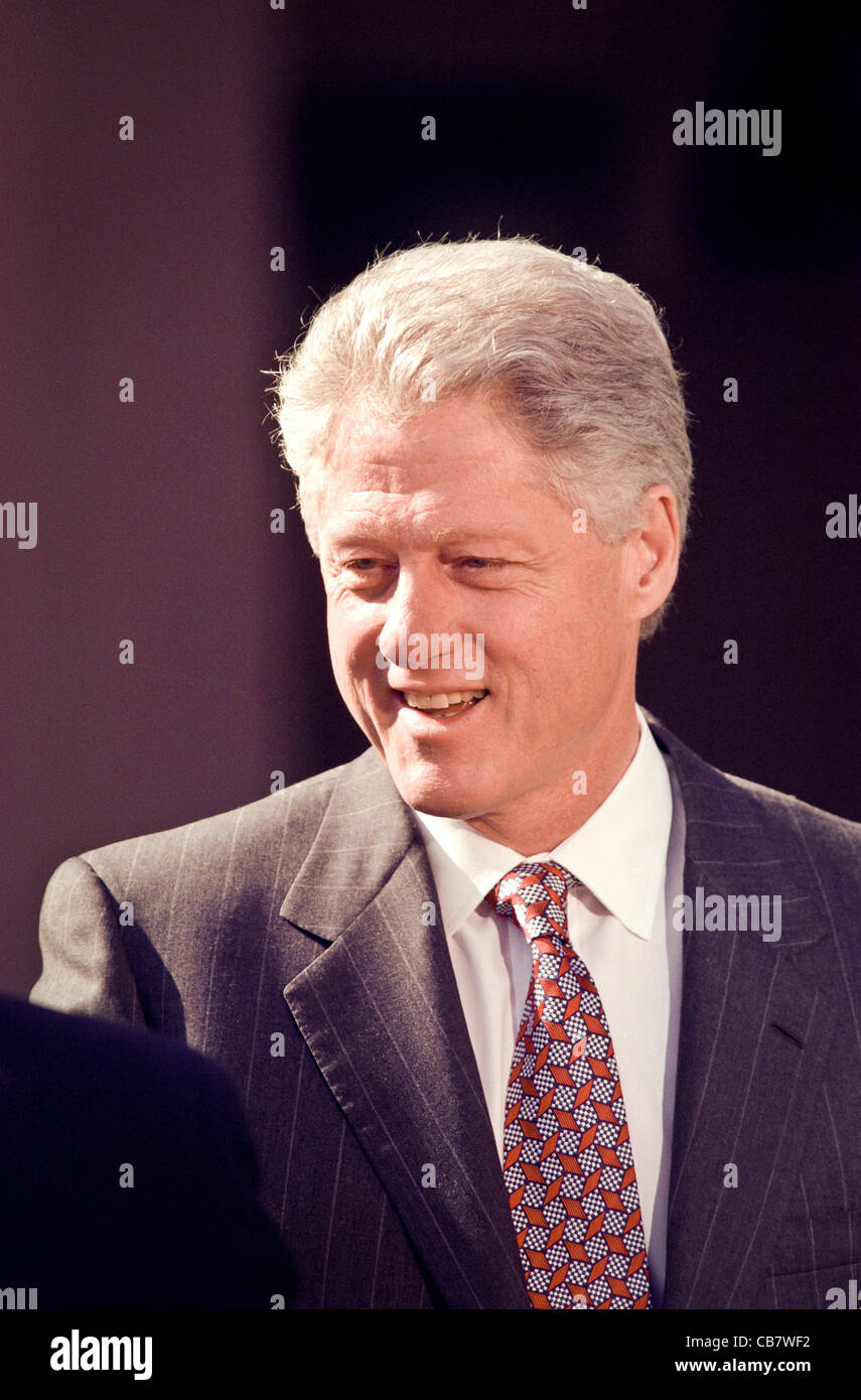 US President Bill Clinton makes a statement on Social Security reform March 30, 1999 at the White House in Washington D.C. Stock Photo