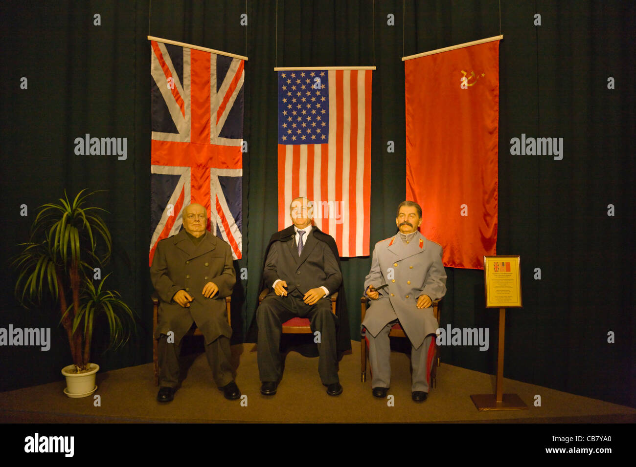 Wax figures of Stalin, Roosevelt and Churchill in Livadia Palace near Yalta, Crimea, Ukraine Stock Photo