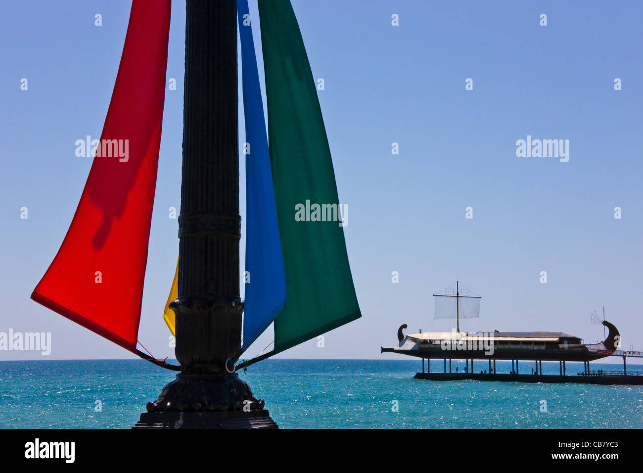 Boat restaurant along the Black Sea, Yalta, Crimea, Ukraine Stock Photo