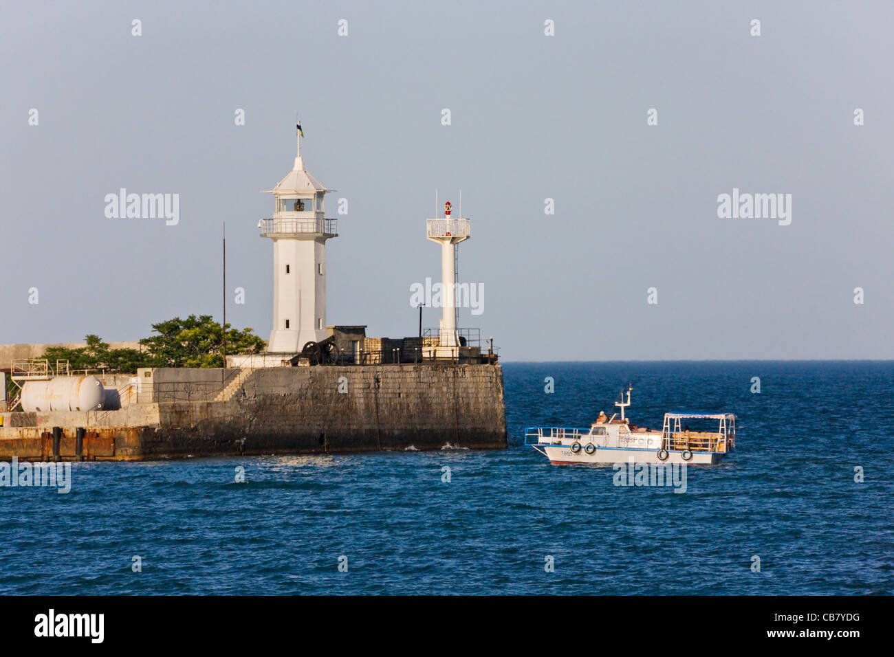 Lighthouse along the Black Sea, Yalta, Crimea, Ukraine Stock Photo
