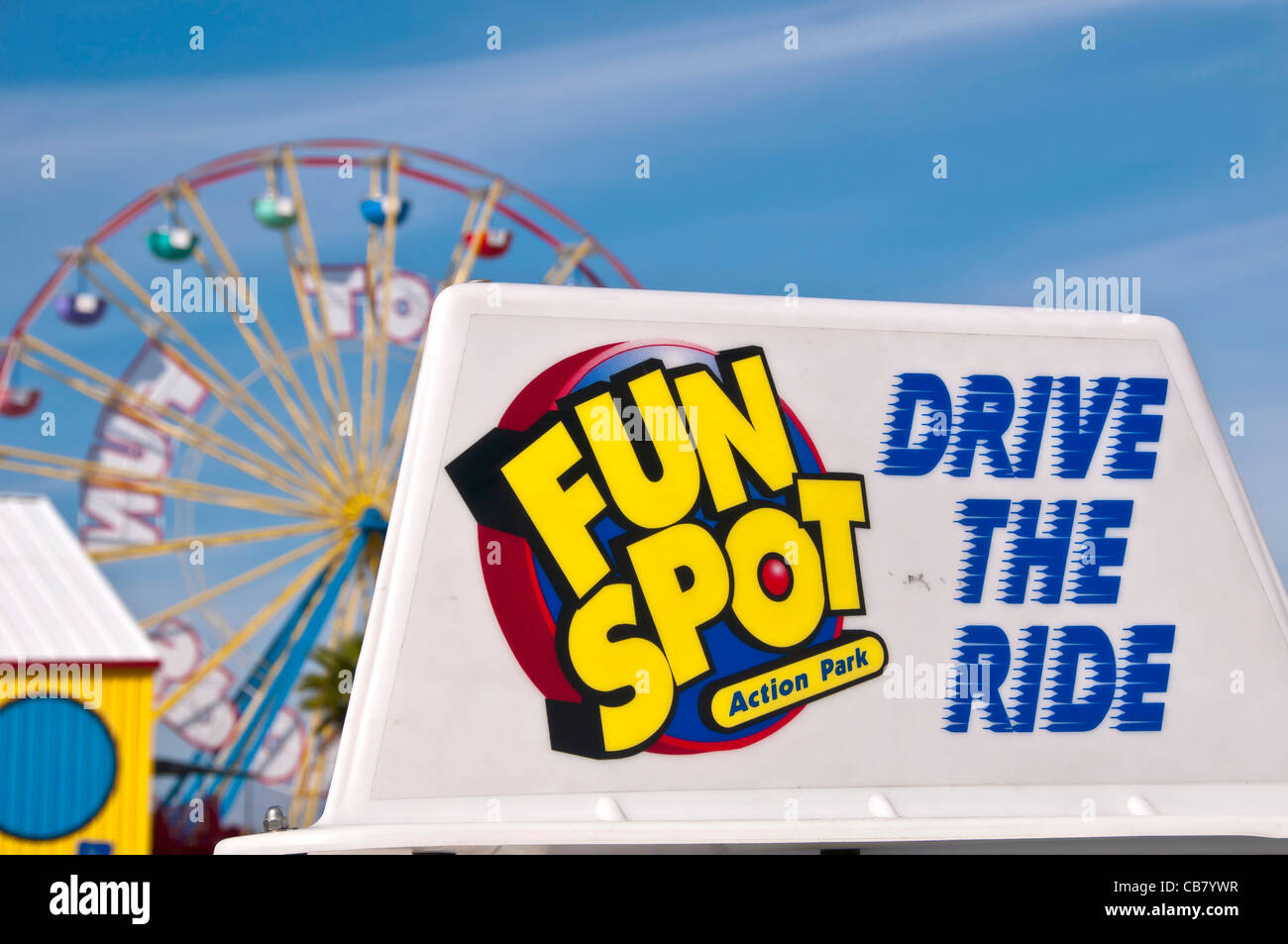 Fun Spot Orlando Action Park sign and ferris wheel off International Drive, Orlando Florida Stock Photo
