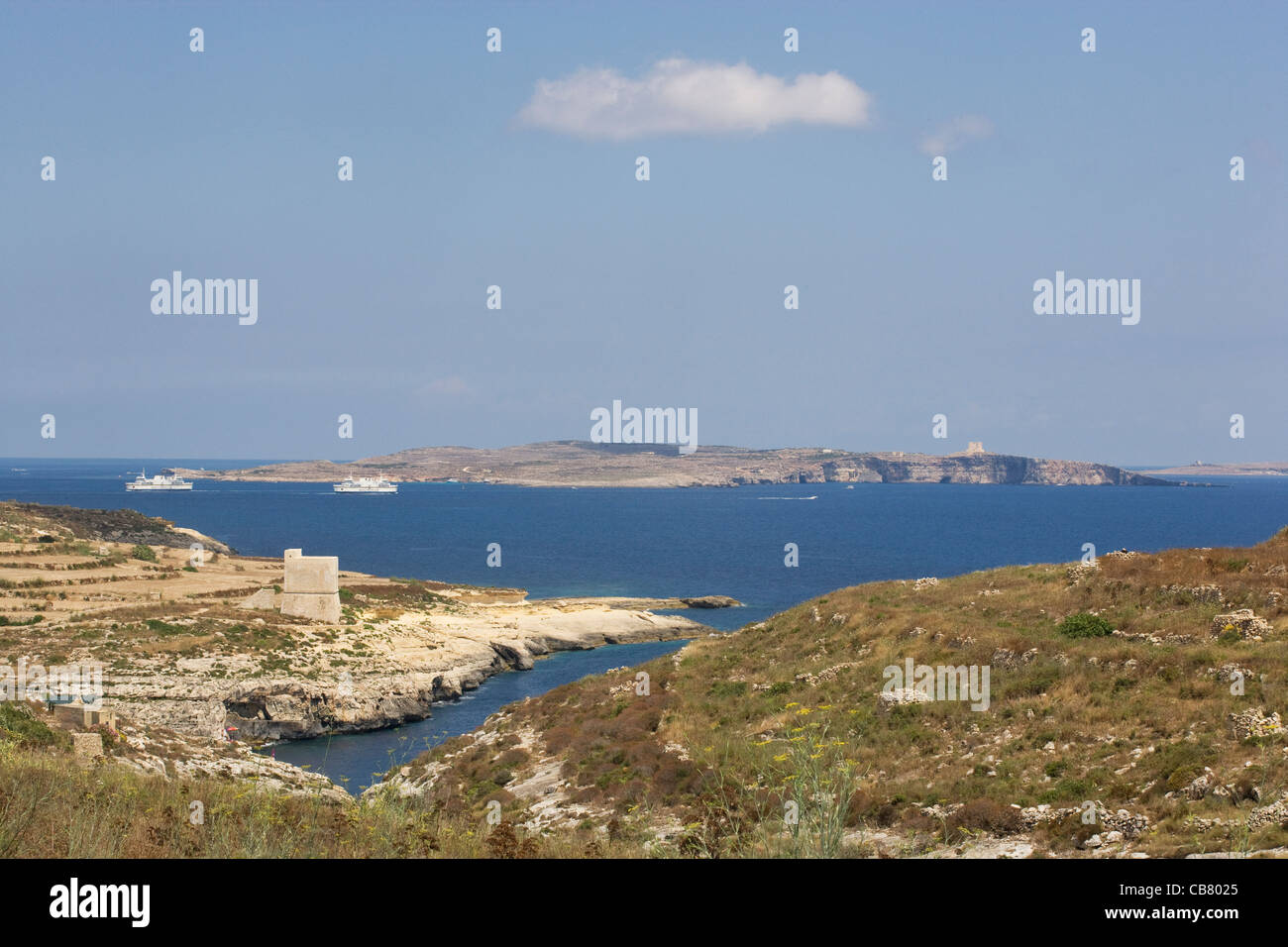 GOZO: view of Comino from Mgarr ix-Xmi Tower Stock Photo