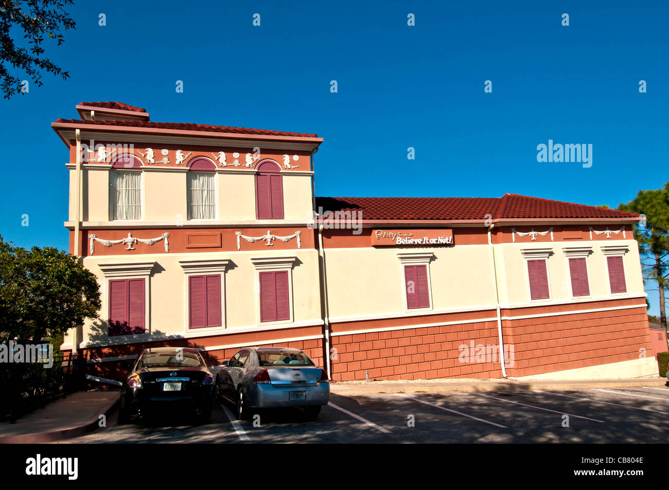 Ripley's Believe It Or Not attraction tilting building and cars on International Drive, Orlando Florida Stock Photo