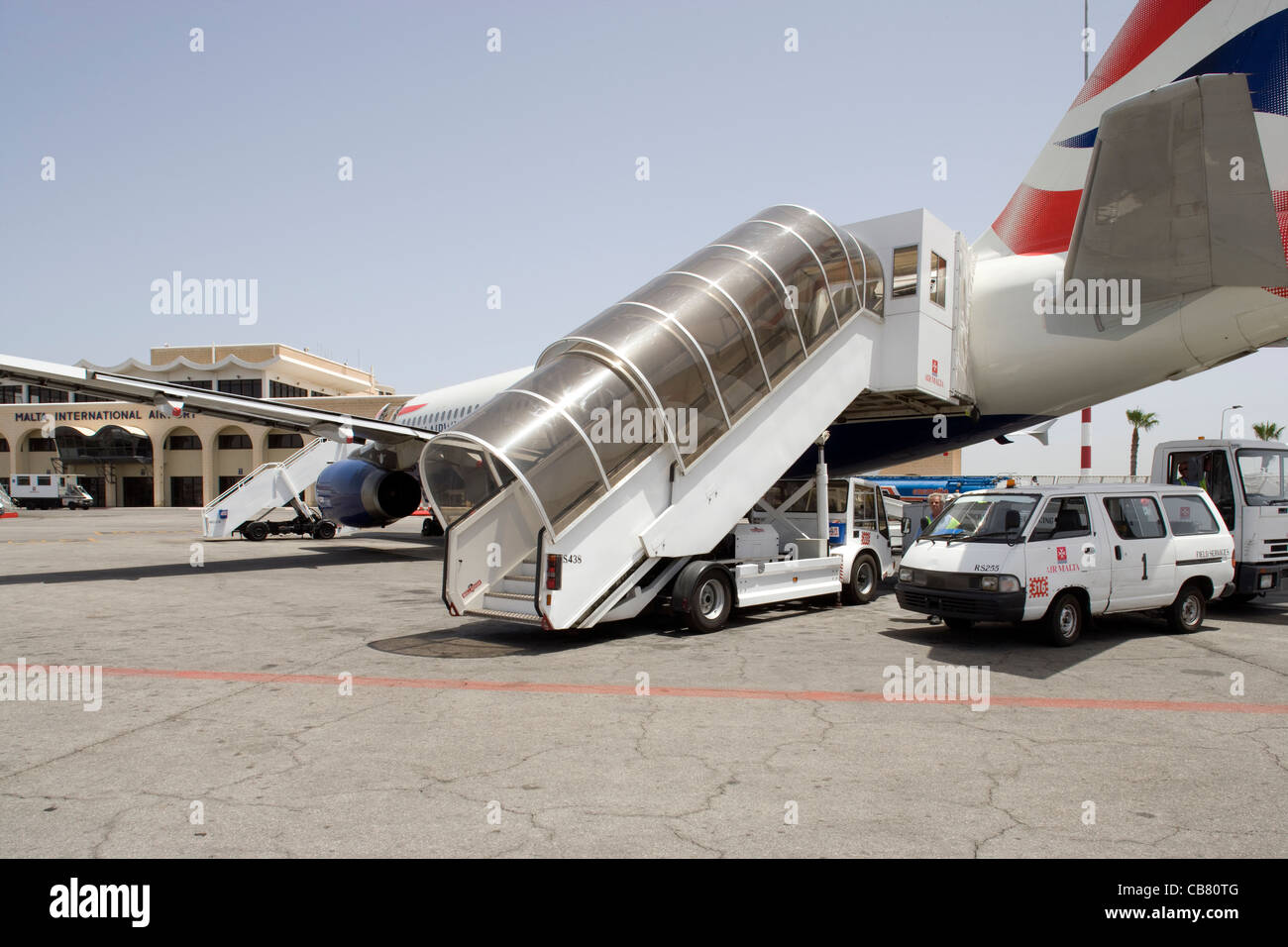 Valletta: airport apron with airliner Stock Photo