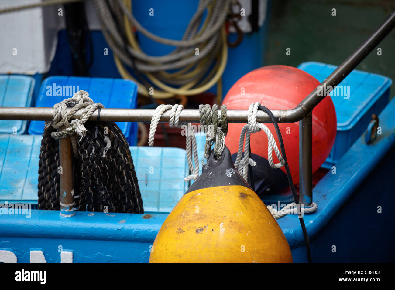 Detail from a fishing boat in the harbor of Neuharlingersiel at the German North Sea coast Stock Photo