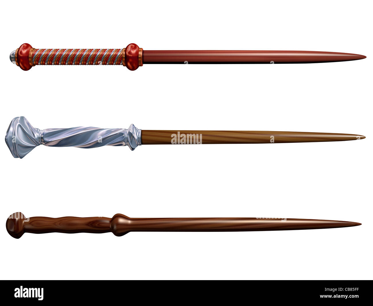 Isolated illustration of three magical wizard wands Stock Photo Alamy