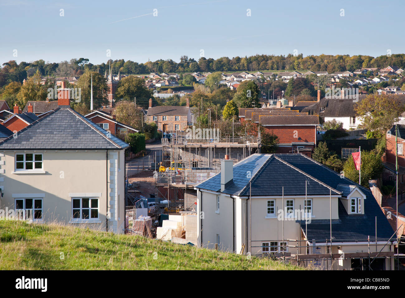New building construction on previously green field site in Crediton