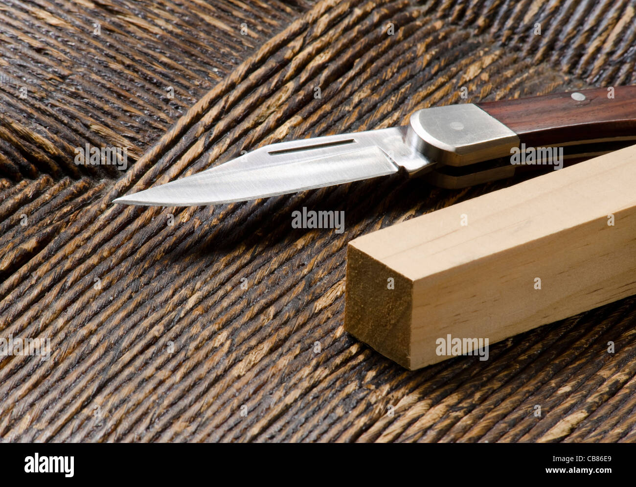 pocket knife with square wooden peg Stock Photo Alamy