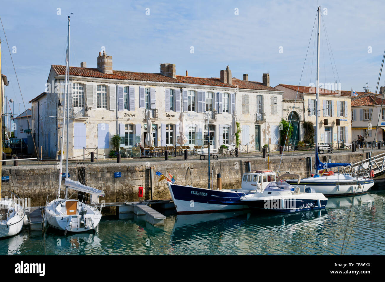 Early morning on the quayside, St Martin en Re, Ile de Re, Charante-Maritime, France Stock Photo