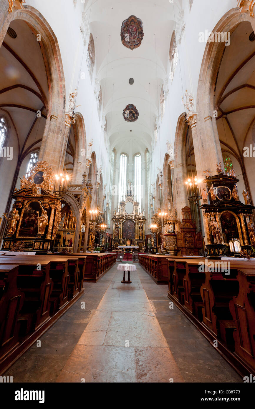 Interior of the Tyn Church  (The Church of Our Lady Before Tyn) in Prague where remains of famous Danish astronomer Tycho Brahe Stock Photo