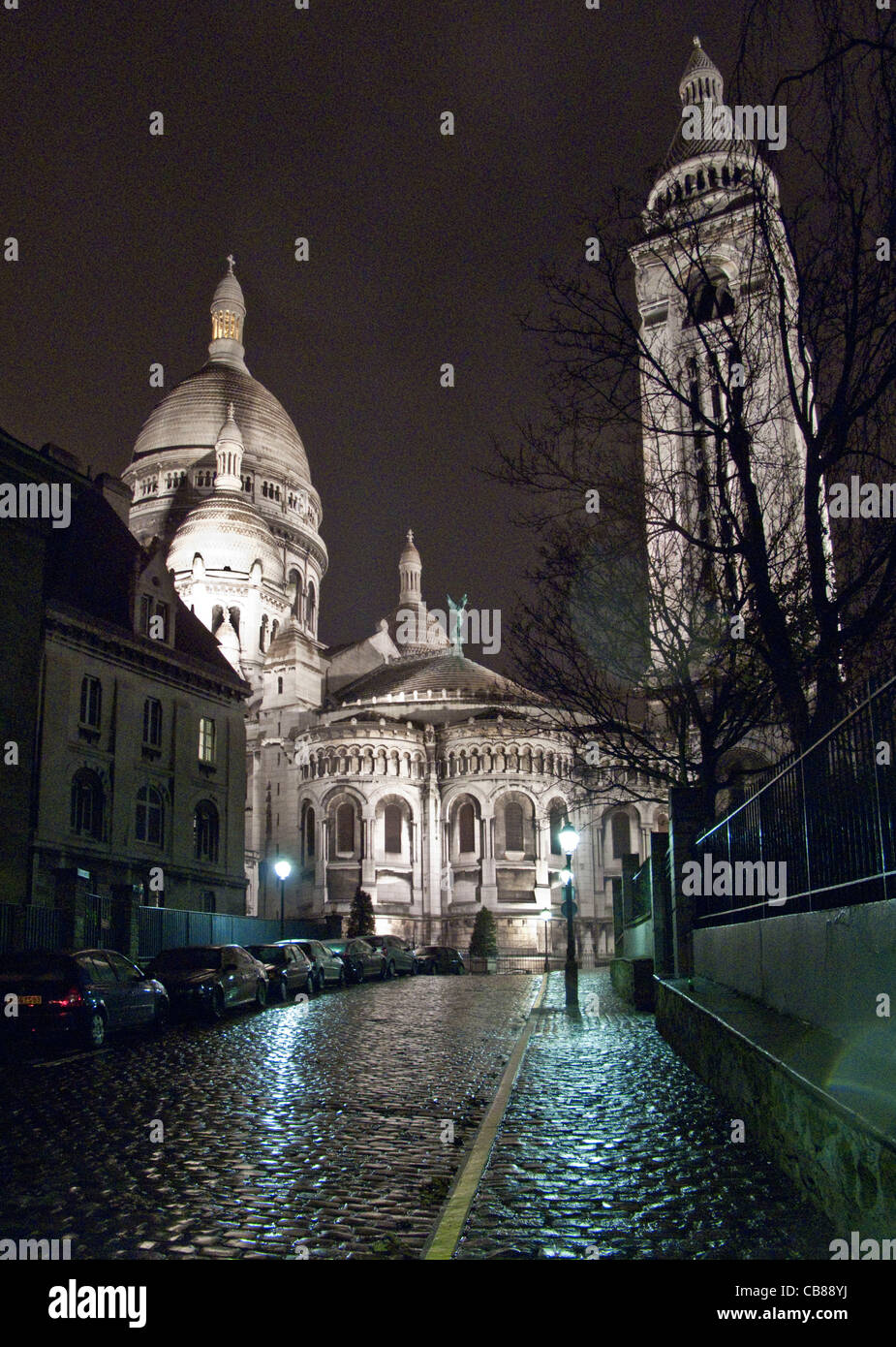 Paris Sacré-Cœur Basilica at night in the rain Stock Photo
