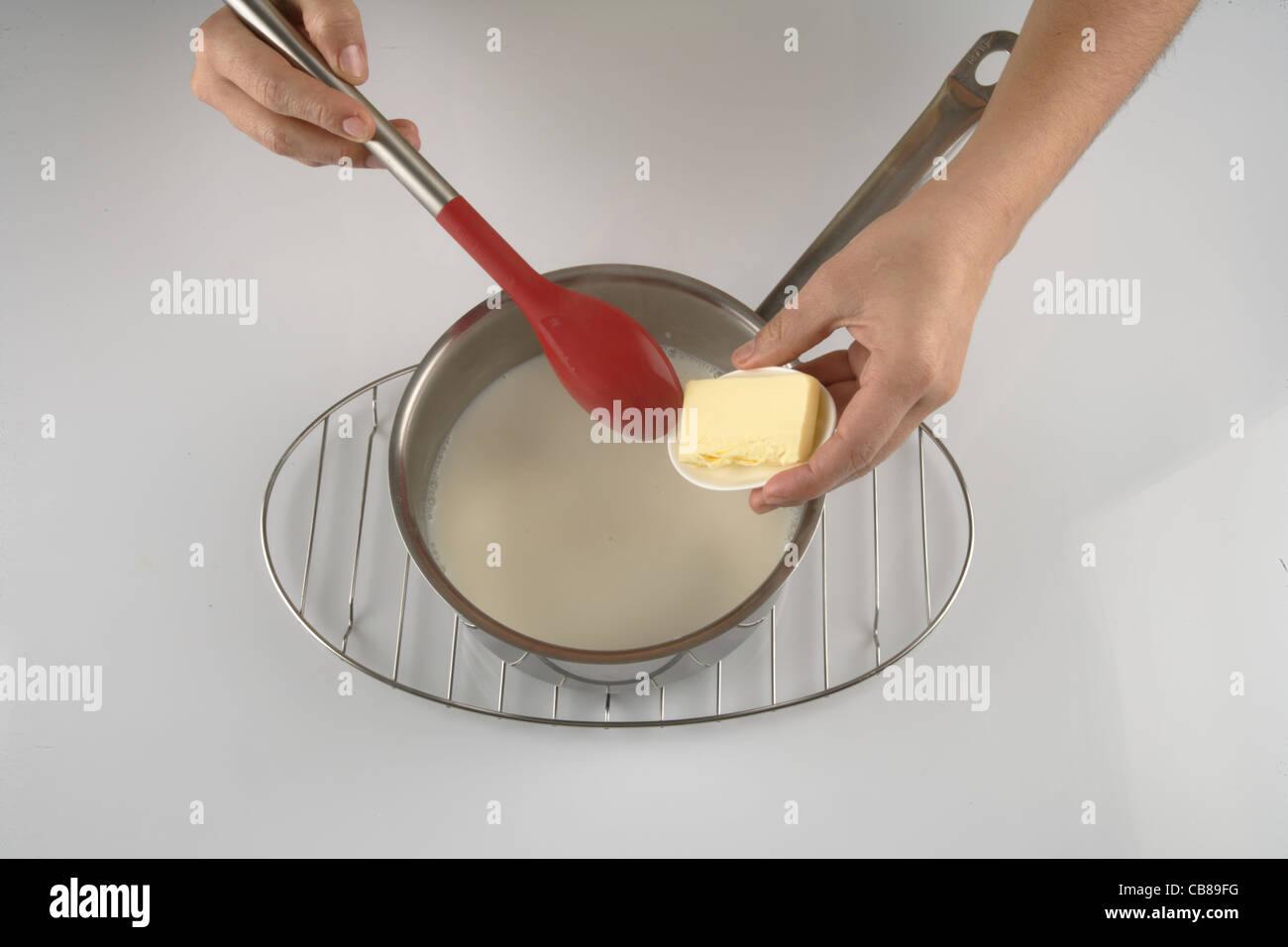 Adding butter to milk Stock Photo Alamy