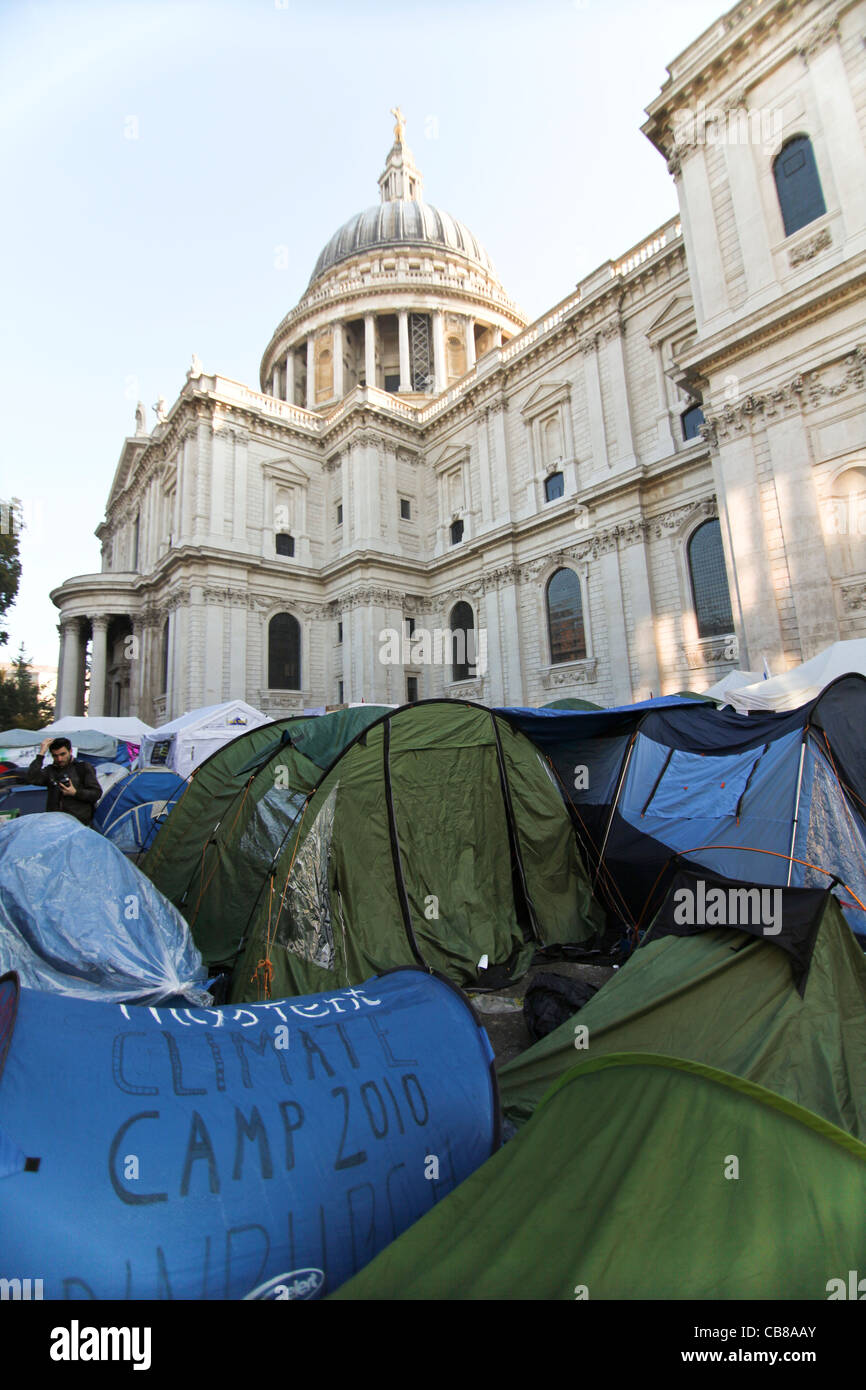 Occupy London is an ongoing peaceful protest and demonstration against economic inequality Stock Photo