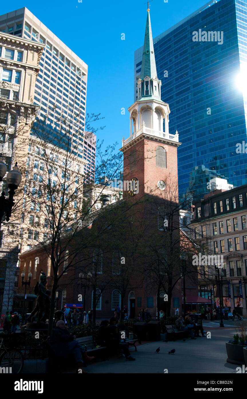 Old South Meeting House, old and new contrast In Boston, MA, USA Stock Photo