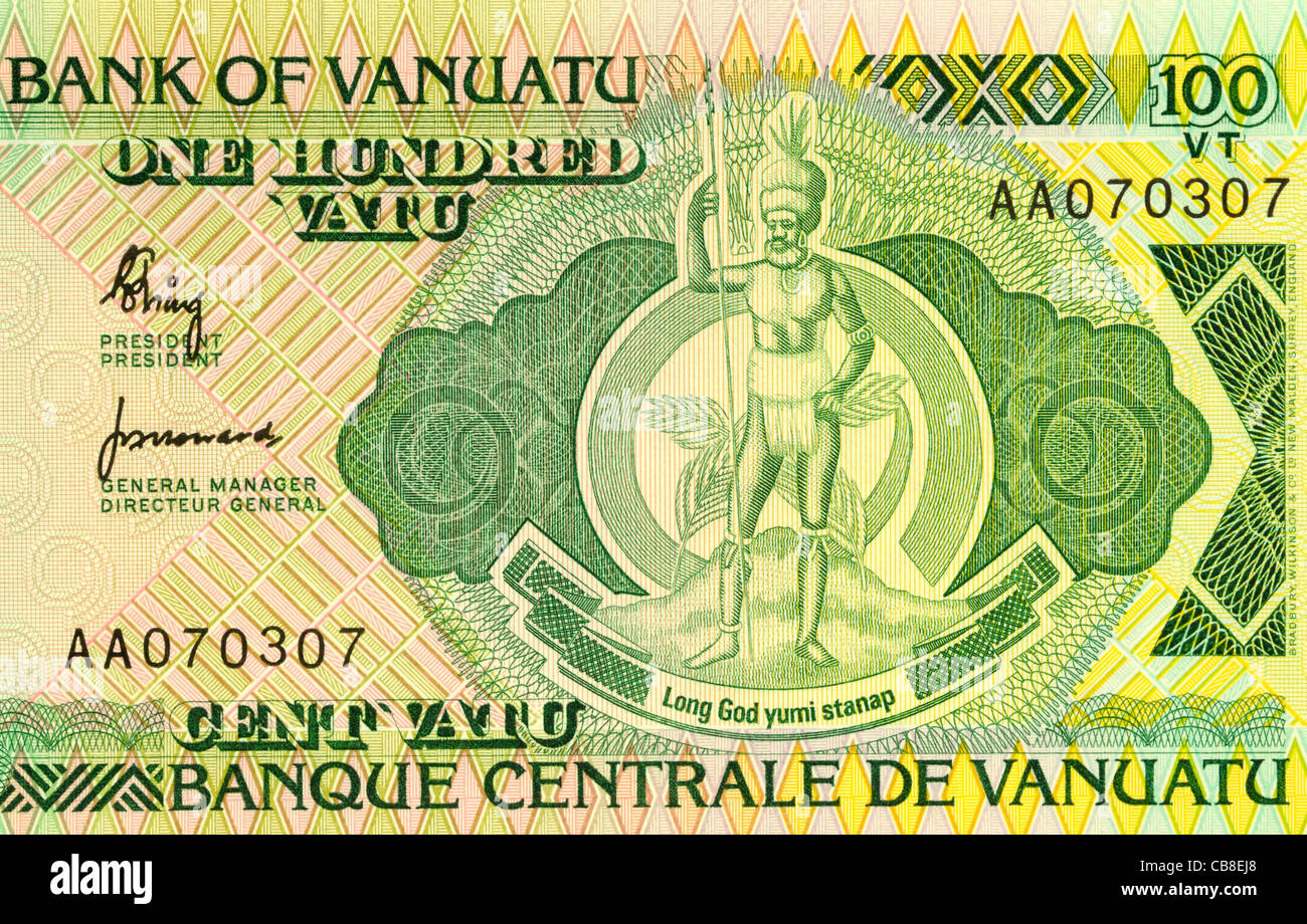 Vanuatu 100 One Hundred Vatu Bank Note. Stock Photo