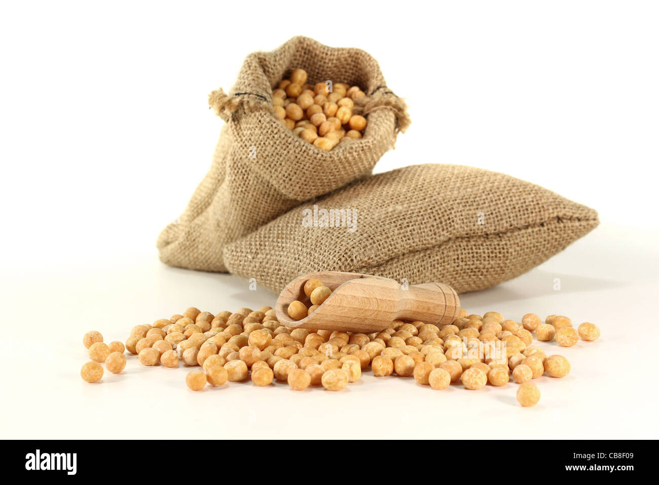 yellow split peas in a sack with bushel Stock Photo Alamy