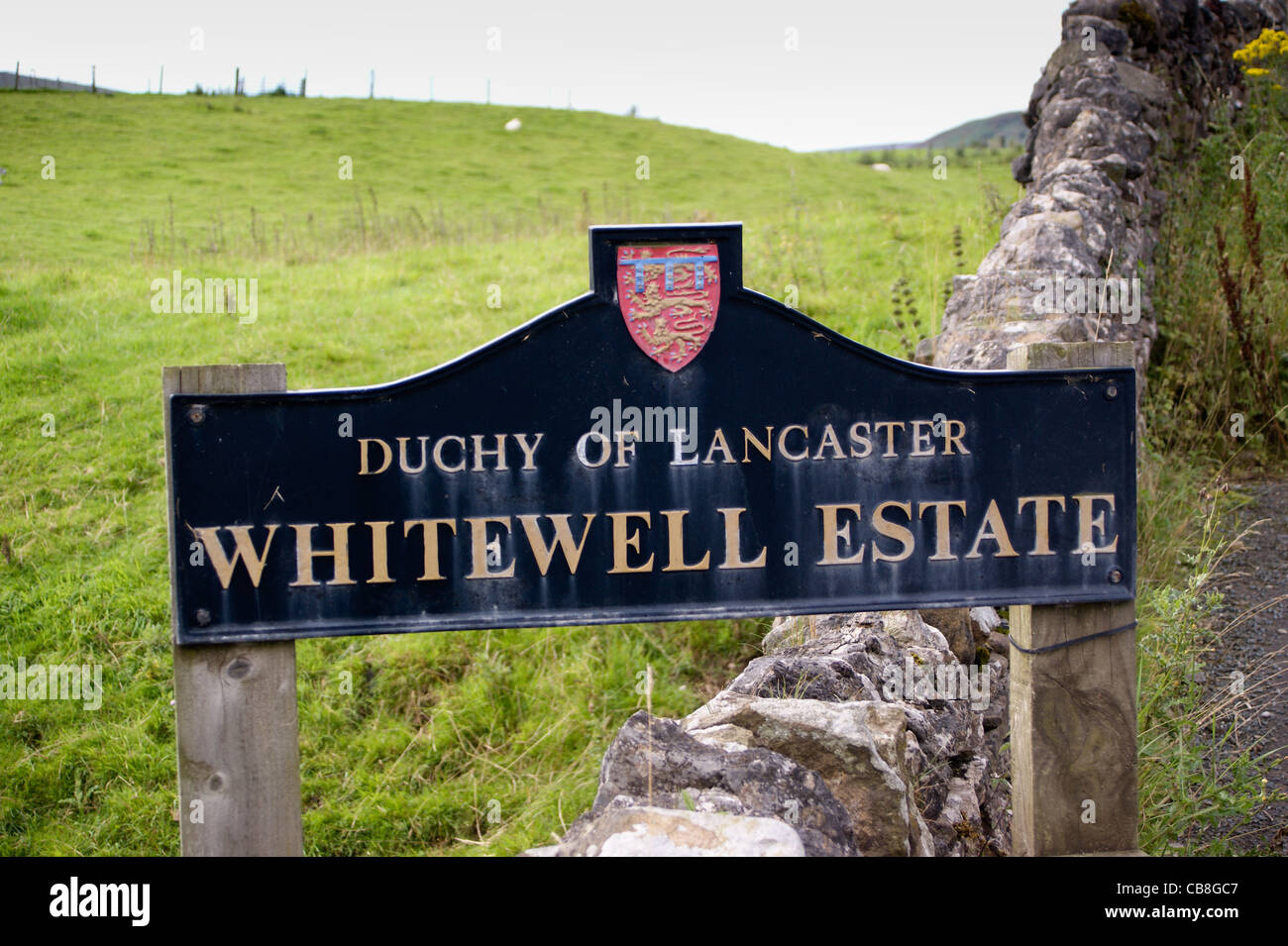 Duchy of Lancaster sign on the Whitewell estate near Newton, Forest of Bowland, Lancashire, England Stock Photo