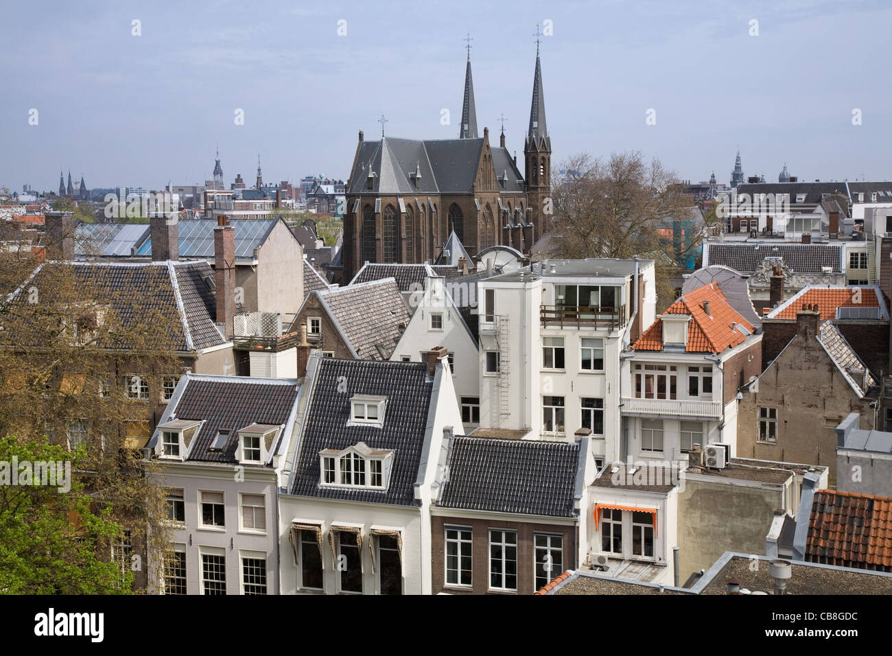 View of Rooftops Cafe of the De Krijtberg Roman Catholic church, Amsterdam, The Netherlands Stock Photo